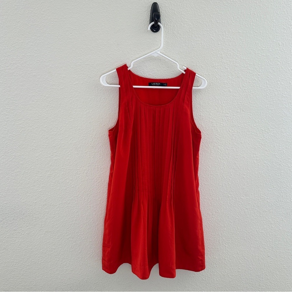Lauren Ralph Lauren Shift Dress Womens 10P Red Pleated Sleeveless Coastal Preppy